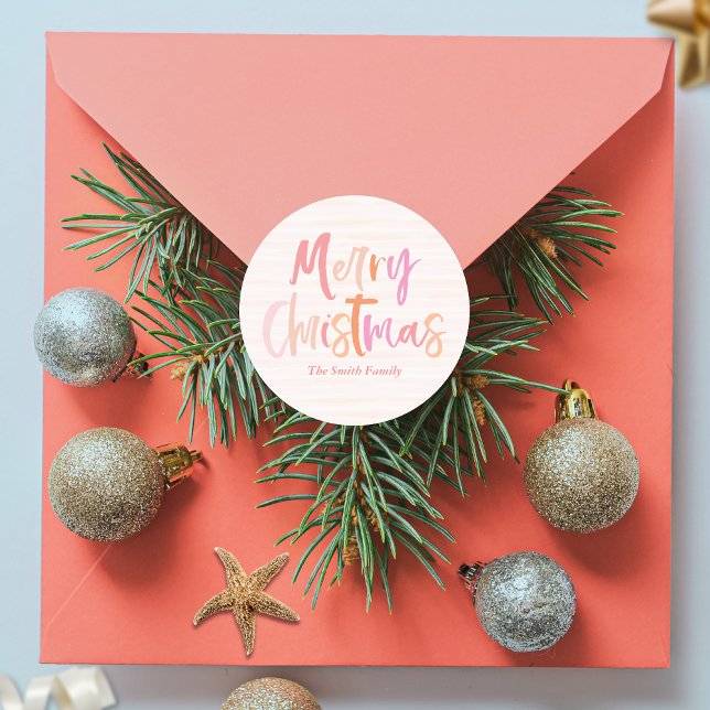 Cheerful Colorful Merry Christmas Personalized Classic Round Sticker (Creator Uploaded)