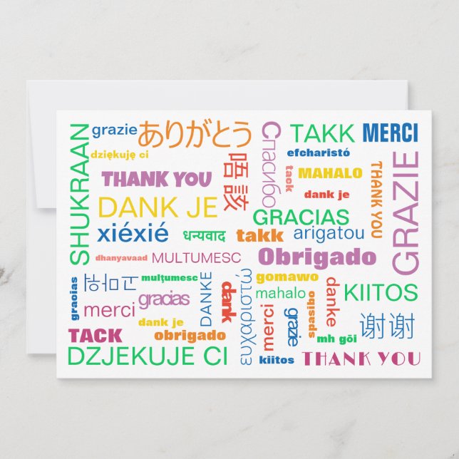 Cheerful Colorful Multilingual Thank You Card (Front)