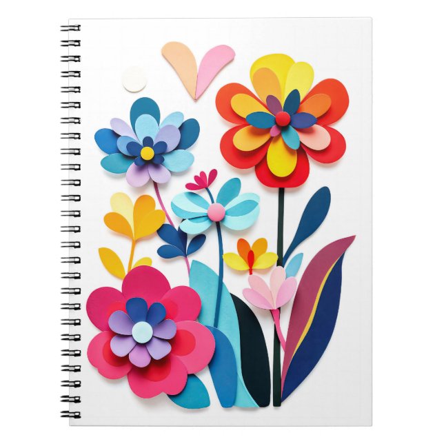 Cheerful Colorful Paper Cut Floral Abstract Notebook (Front)