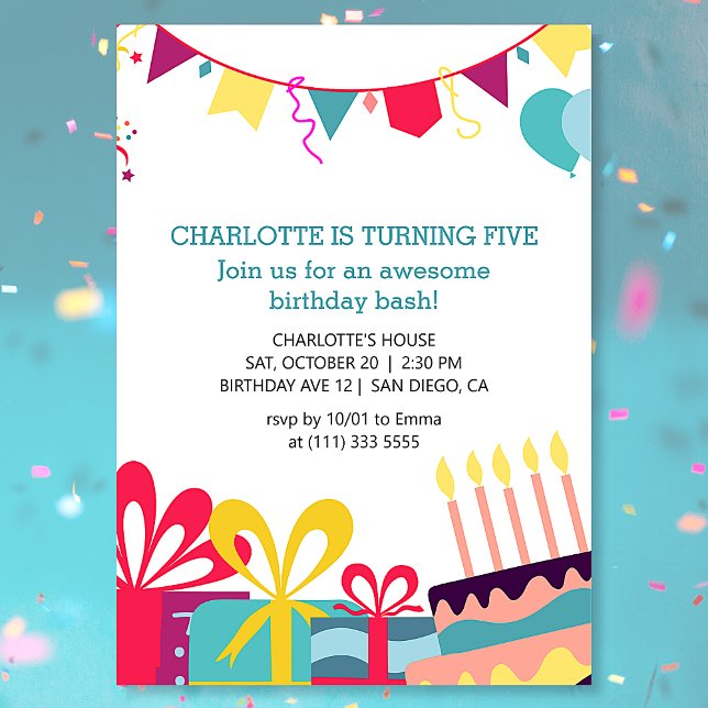 Cheerful Colorful Personalized Birthday Party Invitation (Creator Uploaded)