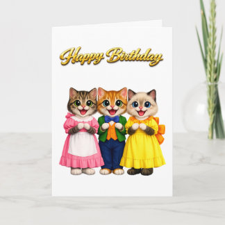 Cheerful Colorful Victorian Style Kittens Birthday Card