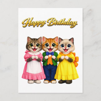Cheerful Colorful Victorian Style Kittens Birthday Postcard