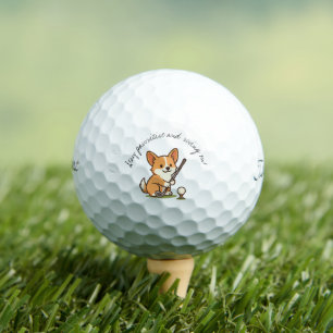 Cheerful Corgi 'Stay Pawsitive and Swing On!' Fun Golf Balls