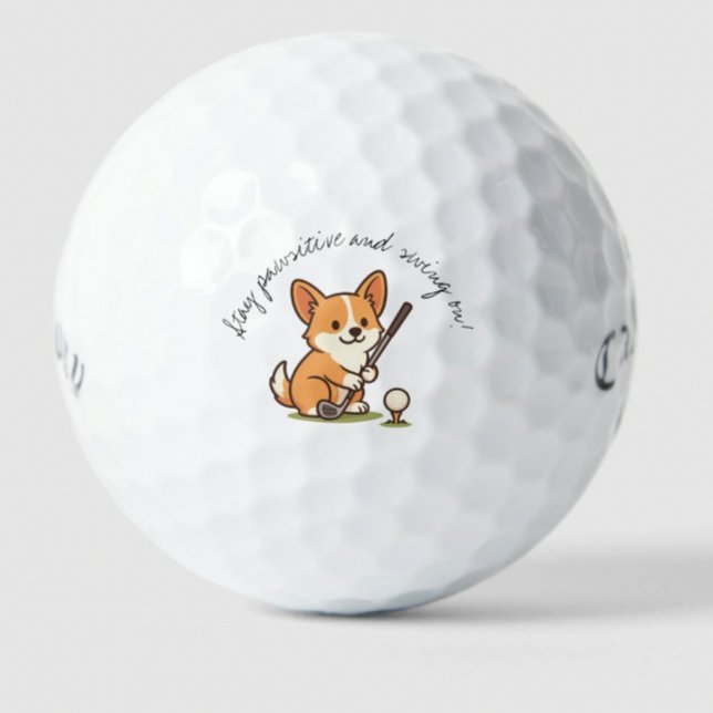 Cheerful Corgi 'Stay Pawsitive and Swing On!' Fun Golf Balls (Creator Uploaded)