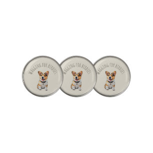 Cheerful Corgi 'Wagging for Birdies' Greige Golf Ball Marker