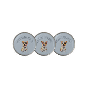 Cheerful Corgi 'Wagging for Birdies' Misty Blue Golf Ball Marker