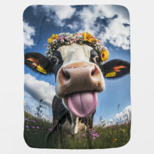 Cheerful Cow in Bloom Baby Blanket