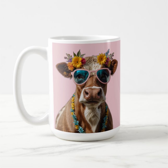 Cheerful Cow With Sunglasses  Coffee Mug (Left)