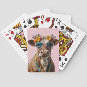 Cheerful Cow With Sunglasses Poker Cards