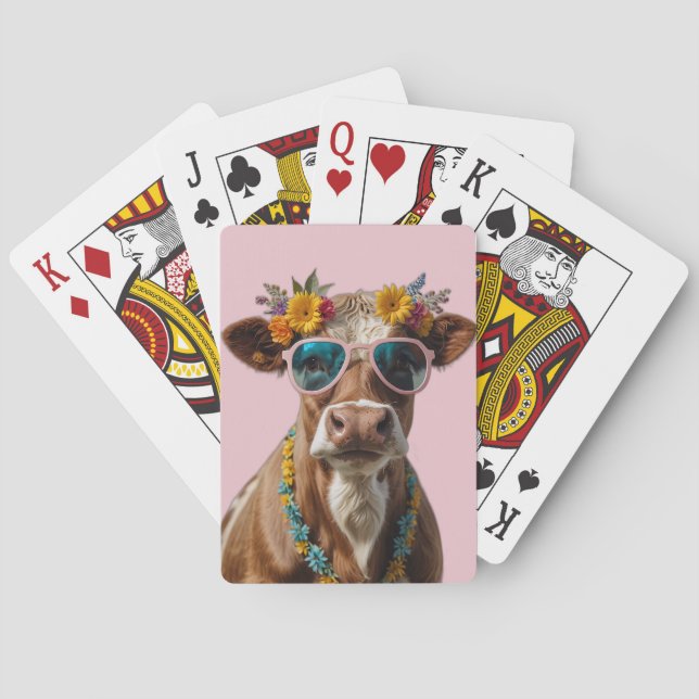 Cheerful Cow With Sunglasses  Poker Cards (Back)