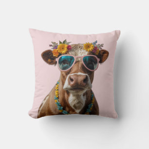 Cheerful Cow With Sunglasses  Throw Pillow