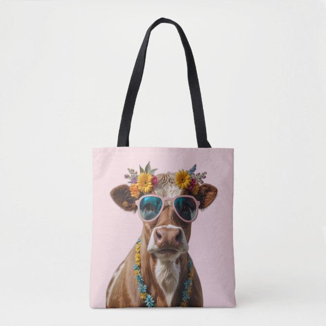 Cheerful Cow With Sunglasses  Tote Bag (Front)