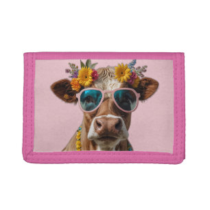 Cheerful Cow With Sunglasses  Trifold Wallet