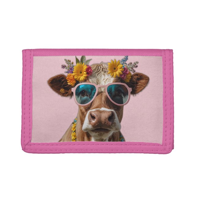 Cheerful Cow With Sunglasses  Trifold Wallet (Front)