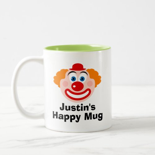 Cheerful custom kids mug with happy clown face