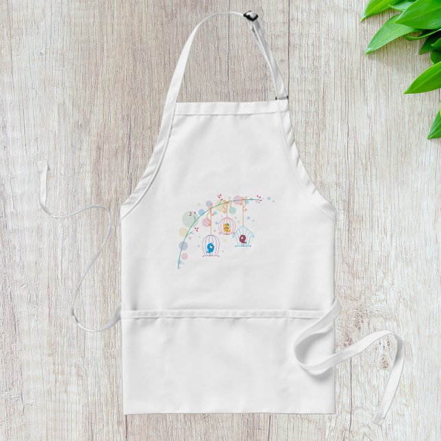Cheerful Cute Birds In Cages Adult Apron (Creator Uploaded)