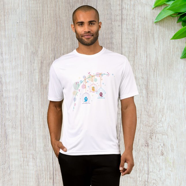 Cheerful Cute Birds In Cages T-Shirt (Creator Uploaded)