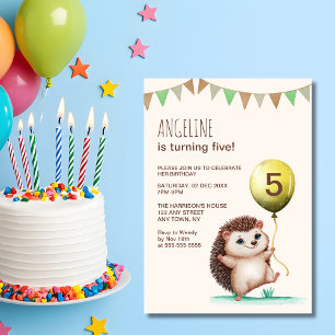 Cheerful Cute Hedgehog Balloon Birthday Invitation