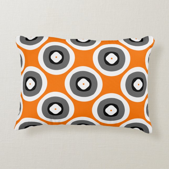 Cheerful Cute Orange Black White Accent Pillow (Back)