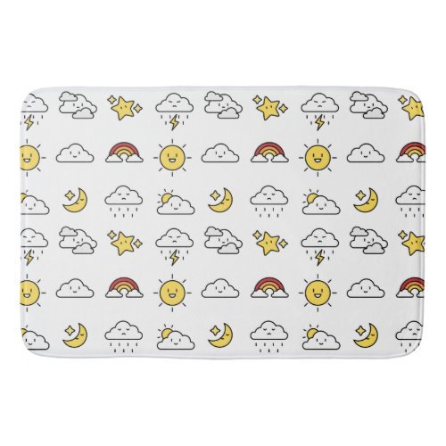 Cheerful Cute Weather Icon Pattern Bath Mat
