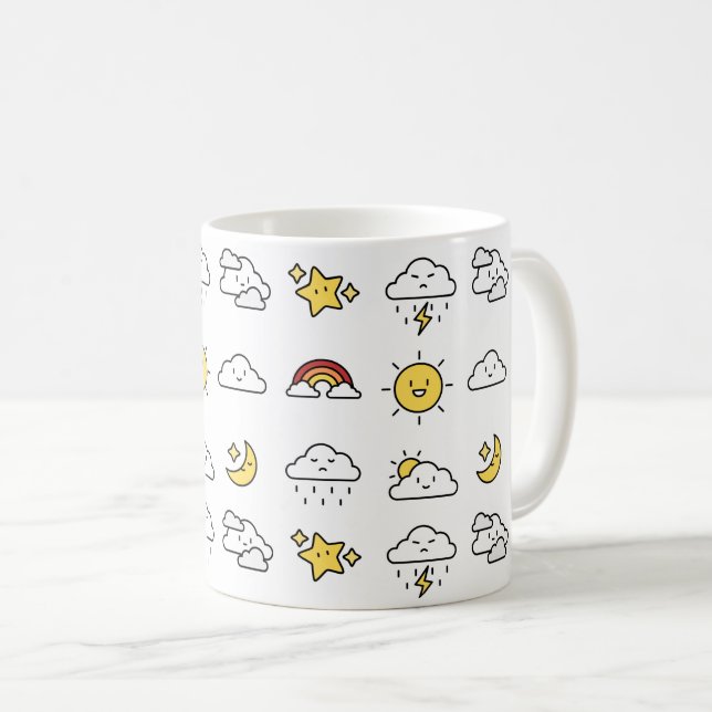 Cheerful Cute Weather Icon Pattern Coffee Mug (Front Right)