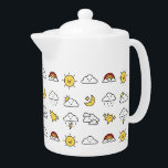Cheerful Cute Weather Icon Pattern Teapot<br><div class="desc">Adorable illustrated weather icons pattern with clouds,  rainbows,  smiling sun and moon and stars.</div>