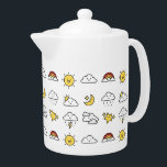 Cheerful Cute Weather Icon Pattern Teapot<br><div class="desc">Adorable illustrated weather icons pattern with clouds,  rainbows,  smiling sun and moon and stars.</div>