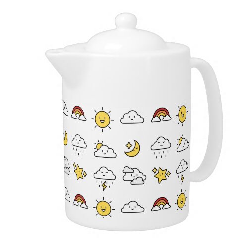 Cheerful Cute Weather Icon Pattern Teapot