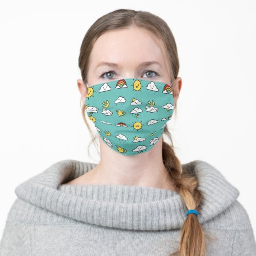 Cheerful Cute Weather Icons Pattern Adult Cloth Face Mask