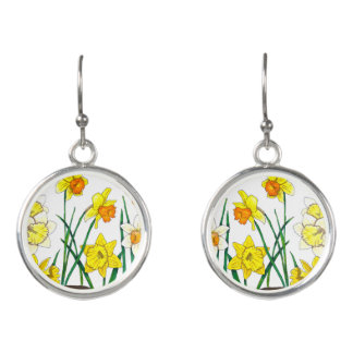 Cheerful Daffodil Watercolor Spring Floral Drop Earrings