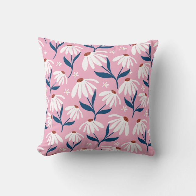 Cheerful Daisy Fields Throw Pillow (Front)
