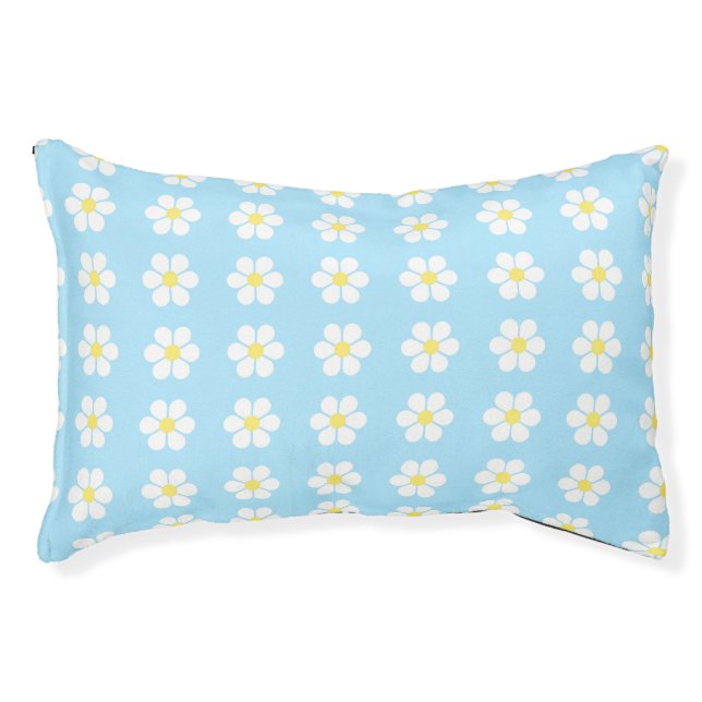 Cheerful Daisy Flowers on Blue Dog Bed (Front)
