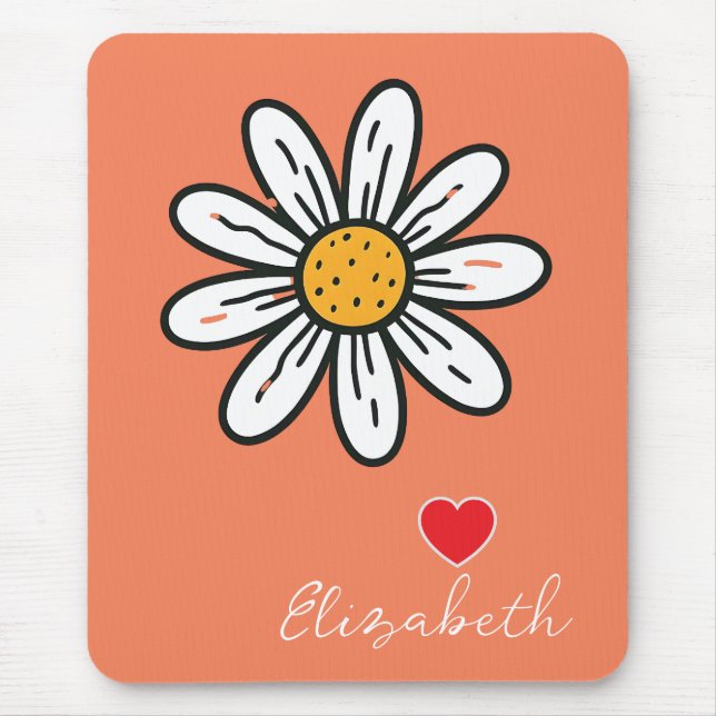 Cheerful Daisy Illustration Cute Retro Desk Accey Mouse Pad (Front)