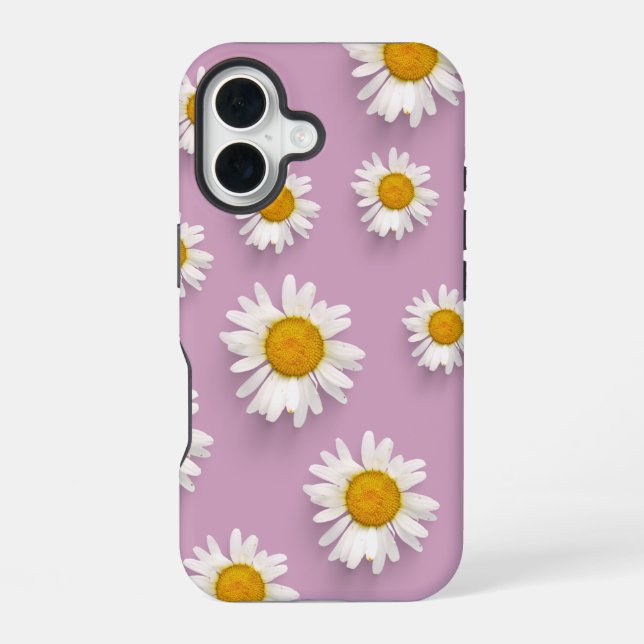 Cheerful Daisy Pattern on Pink Background iPhone Case (Back)