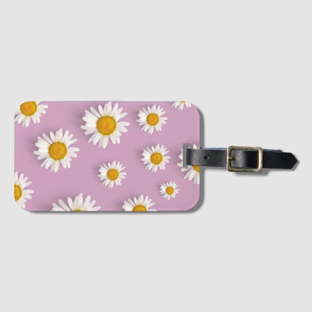 Cheerful Daisy Pattern on Pink Background Luggage Tag (Front Horizontal)