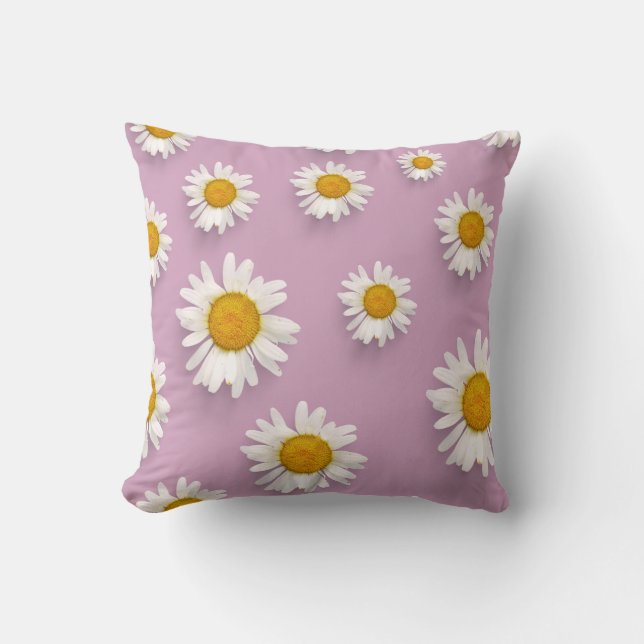 Cheerful Daisy Pattern on Pink Background Throw Pillow (Front)