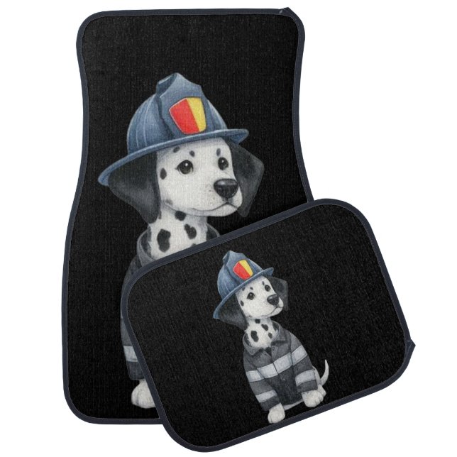 Cheerful Dalmatian fireman in a heroic pose Car Floor Mat (Set)