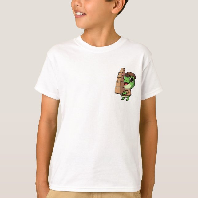 Cheerful Delivery Frog Kids T-Shirt (Front)