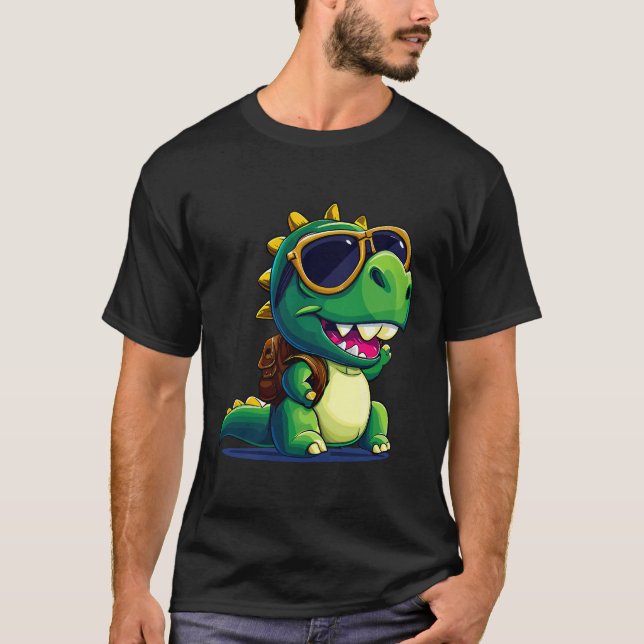 Cheerful Dino Embarks On A School Adventure T-Shirt (Front)