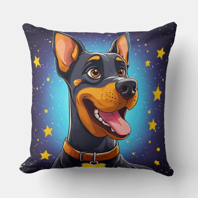 Cheerful Doberman Illustration Throw Pillow (Front)