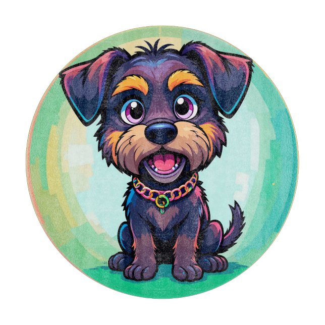 Cheerful Dog Colorful Cartoon Illustration Cutting Board (Front)
