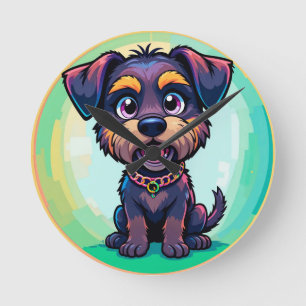Cheerful Dog Colorful Cartoon Illustration Round Clock