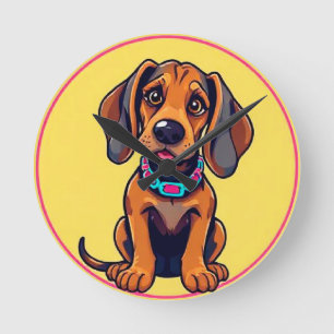 Cheerful Dog Colorful Cartoon Illustration Round Clock