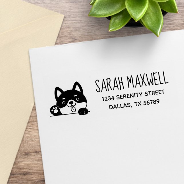 Cheerful Dog Husky Pet Address Rubber Stamp (Creator Uploaded)