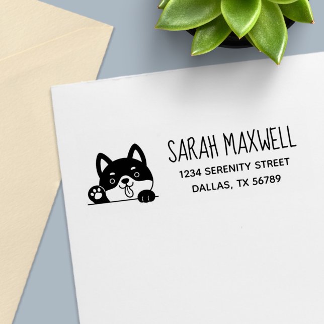 Cheerful Dog Husky Pet Address Self-inking Stamp (Creator Uploaded)