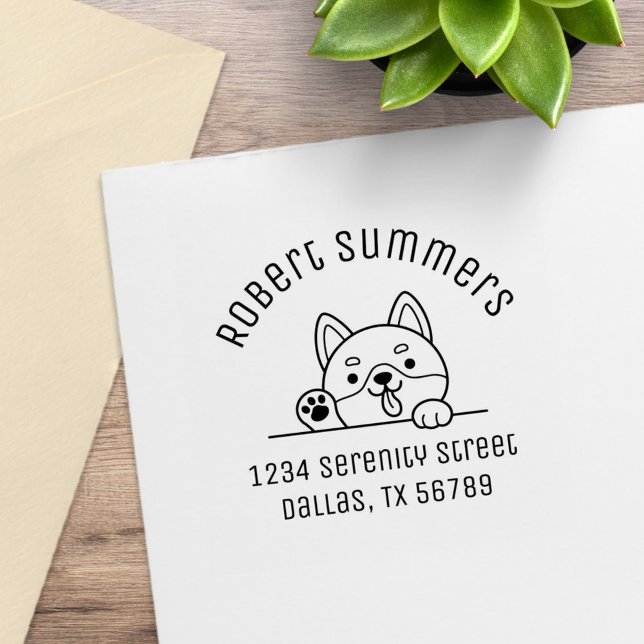 Cheerful Dog Peeking above Arch Address 2 Rubber Stamp (Creator Uploaded)