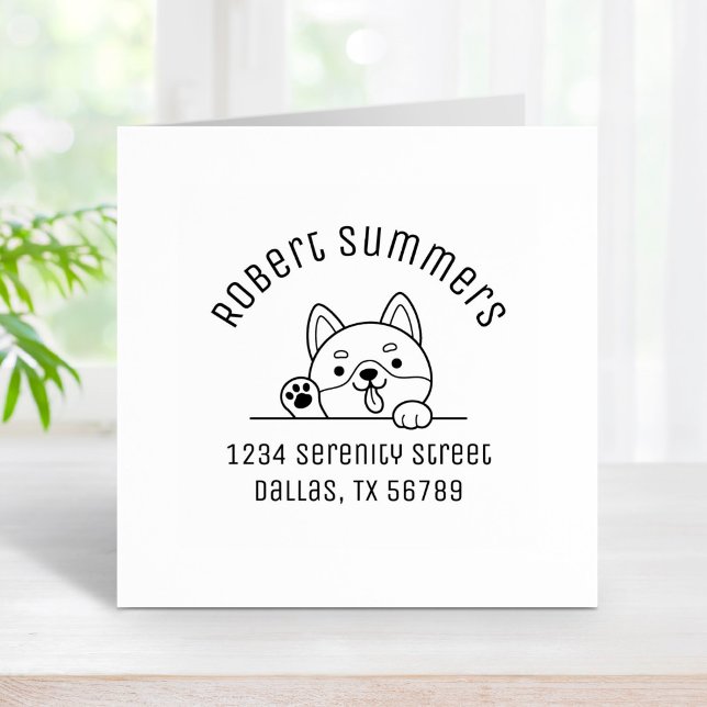 Cheerful Dog Peeking above Arch Address 2 Rubber Stamp (Creator Uploaded)