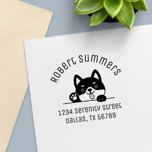 Cheerful Dog Peeking above Arch Address 3 Self-inking Stamp