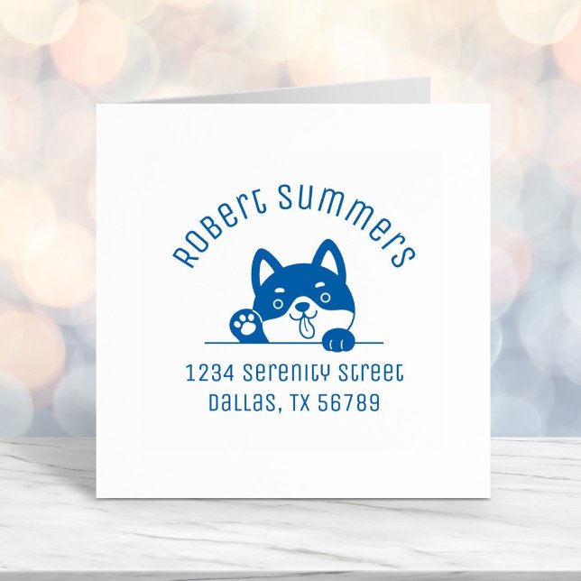 Cheerful Dog Peeking above Arch Address 3 Self-inking Stamp (Creator Uploaded)