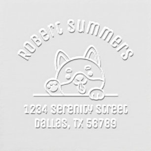 Cheerful Dog Peeking above Arch Address Embosser